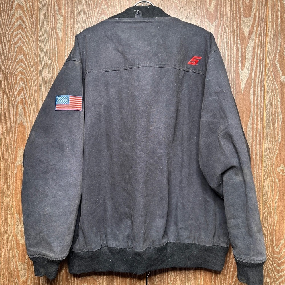 Snap-on Workwear 2X Black Canvas Quilted Bomber Jacket USA Flag Patch Distressed - Picture 11 of 12